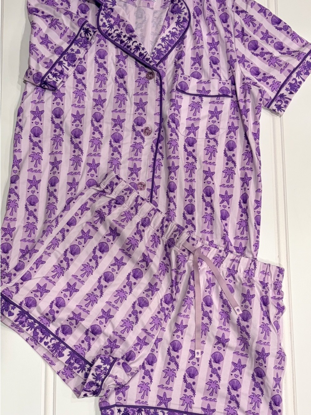 Women’s Lavender PINK PALM PUFF PAJAMA SET - Picture 2 of 3